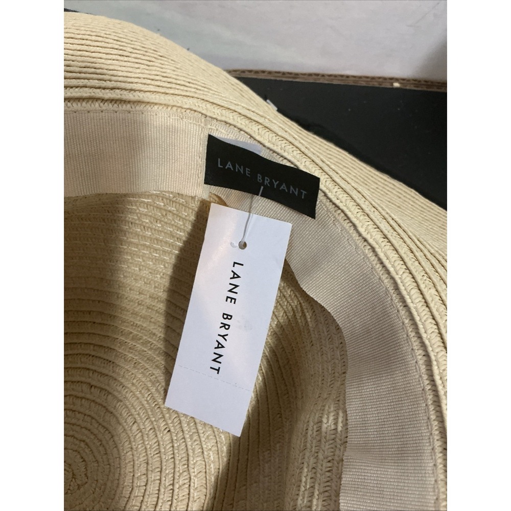 Lane Bryant Straw Sun Hat Wide Brim Beige Black One Size Summer NWT - Picture 6 of 7